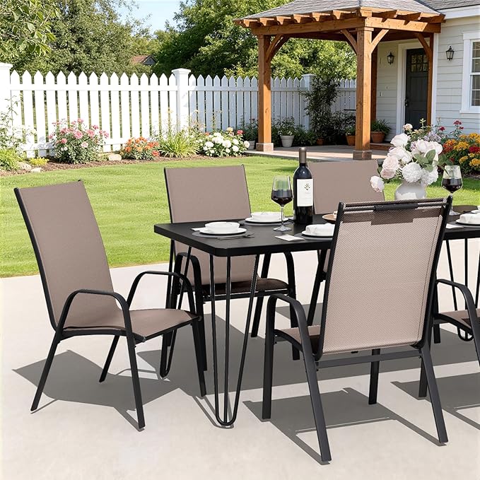 JEAREY Patio Dining Chairs Set of 4, Outdoor Stackable Dining Furniture Set, All Weather Dining Set for Lawn, Garden, Backyard, Poolside, Brown JEAREYOutdoorsCollection