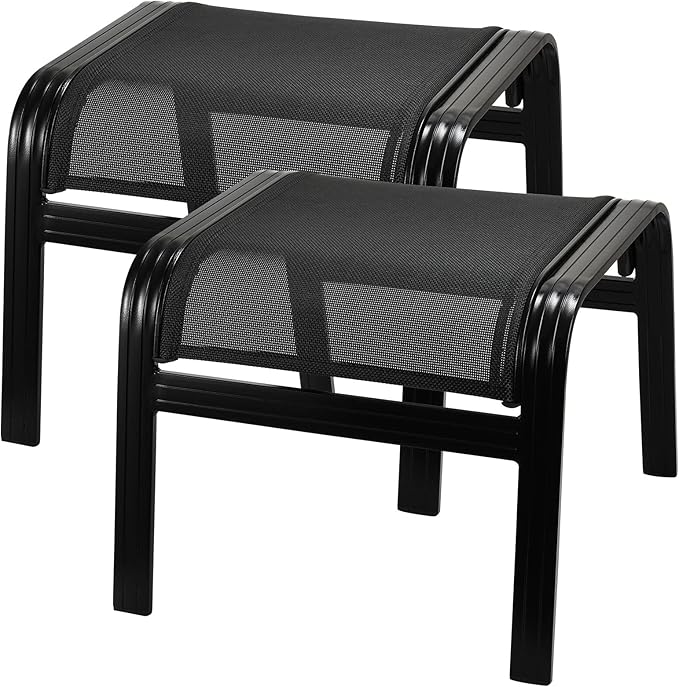 Patio Footstools Outdoor Foot Rest Aluminum Patio Ottomans Portable Seat Wicker Furniture Stackable Ottoman 2 Pieces Black Deguifei