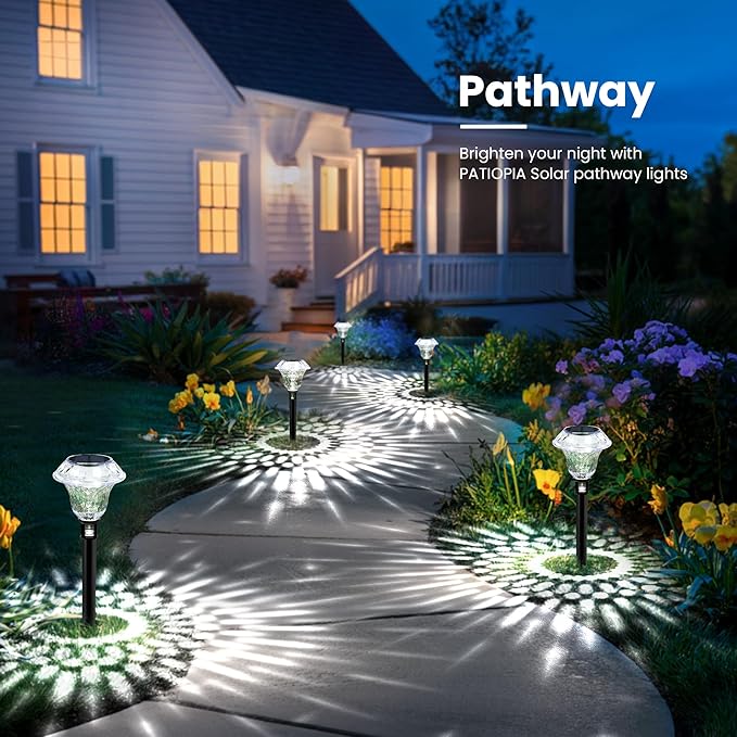 Solar Pathway Lights Garden Decor for Yard, Solar Garden Lights for Outside Waterproof Landscape Lighting, Garden Decorative for Walkway, Driveway, Yard, Landscape, Lawn (8 Pack Cold White) PATIOPIA