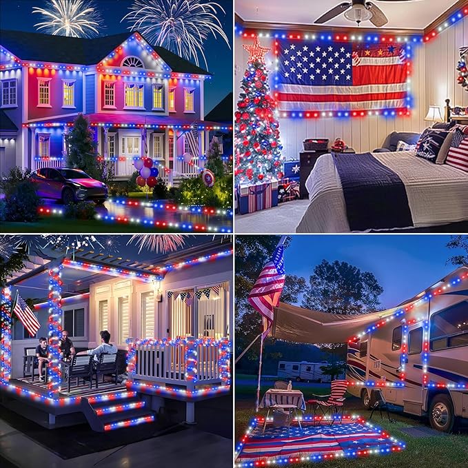 150ft LED Rope Lights Outdoor, 1080 LED Flexible Tube Lights with 8 Modes, Waterproof LED Rope Lighting for Independence Flag Day, Memorial Day, National Day, Outdoor,Indoor Decor (Red & White & Blue) Jnaurb