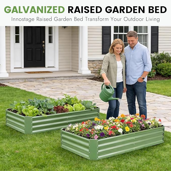 INNO STAGE Galvanized Raised Garden Bed Kit, 6x3x1FT Metal Raised Garden Beds for Vegetables, Rust-Resistant & Easy Assembly, Outdoor Raised Beds for Gardening, Flowers, Herbs (Green) INNOSTAGE