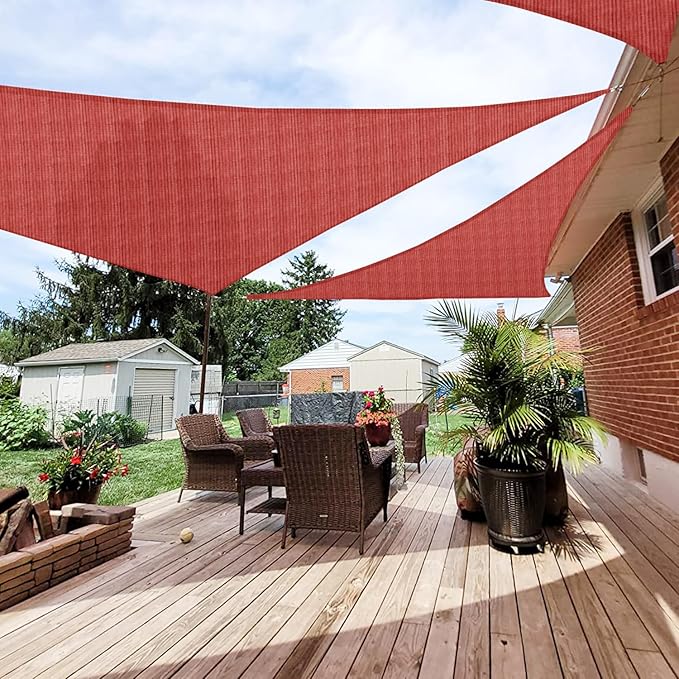 Patio Paradise 2' x 2' x 2' Sun Shade Sail Triangle Canopy Shade Cloth Fabric Sunlight Block Patio Pergola Cover HDPE Deck Awning for Outdoor Backyard Roof Shading, Red Patio