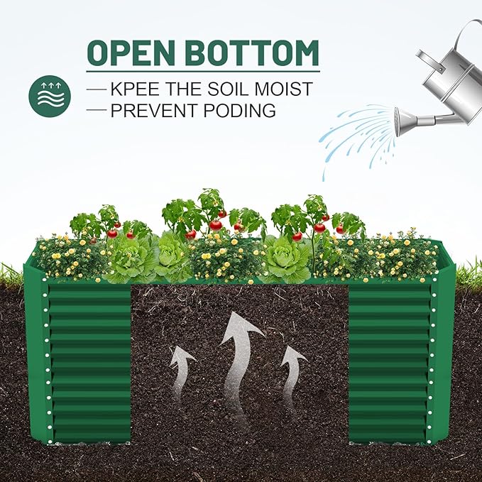 Land Guard 6x3x3ft Rectangular Galvanized Raised Garden Beds, Large-Capacity Metal Planter Box Outdoor, Durable Deep Raised Garden Bed 3ft Tall, Raised Beds for Gardening Vegetables, Forest Green LandGuard