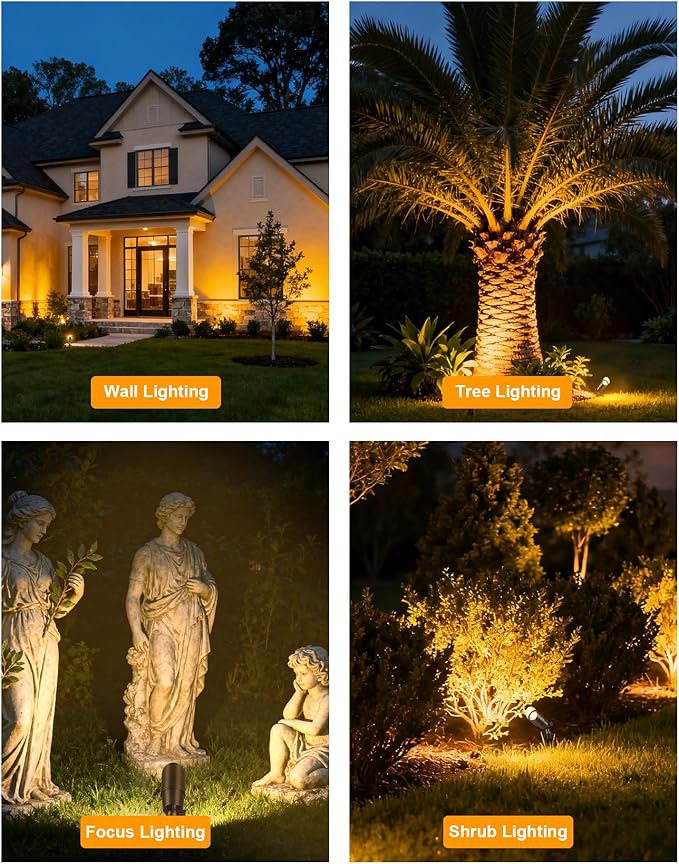 PARTPHONER Solid Brass Low Voltage Landscape Lighting, Wired 12V LED Landscape Spotlights with Aluminum Housing MR16 Bulb, Heavy Duty Outdoor Waterproof Up Lights for Garden, Yard, Trees, 4Pack PARTPHONER