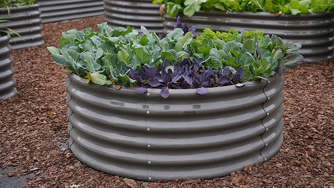 A ANLEOLIFE Set of 14, 18 Inch Tall Raised Garden Beds Kit, Heart-Shaped, Large Oval & Round Metal Planters – Ideal for Backyard Vegetables Flowers Herbs, Quartz Grey AAnleolife