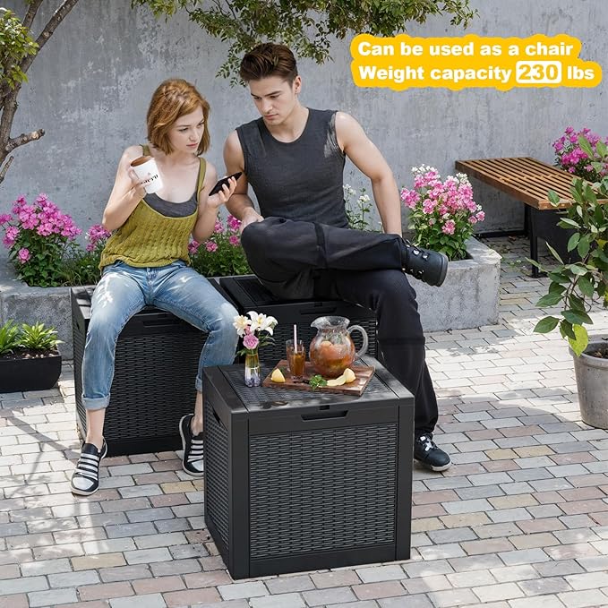 DRATO 31 Gallon Deck Box, Outdoor Storage Box for Patio Cushion, Garden Tools, Waterproof Resin Storage Box (Black，31 Gallon) DRATOprovidesawarmandcozy