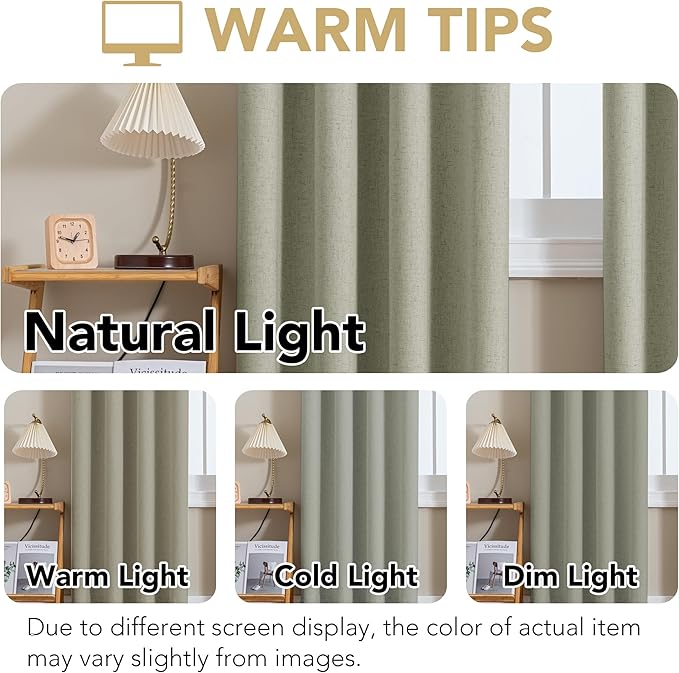H.VERSAILTEX Linen Curtains 100% Blackout Curtains for Bedroom 102 inch Long Full Light Blocking Nature Linen Blended Window Curtains for Living Room Nickel Grommet (2 Panels, Heathered Tea) HVERSAILTEX