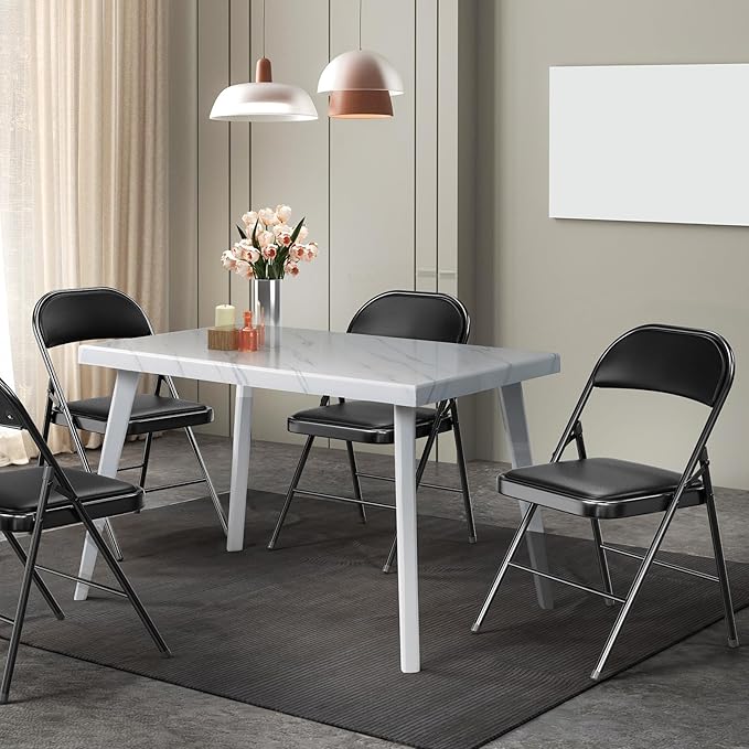 VINGLI 10 Pack Folding Chairs with Padded Seats, Metal Frame with Pu Leather Seat & Back, Capacity 350 lbs, Black VINGLI