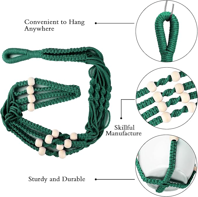 Augshy Macrame Plant Hangers Dark Green Hanging Planters for Indoor Outdoor Home Decor, Hanging Plant Holder No Tassels Set of 2 with 4 Hooks Augshy