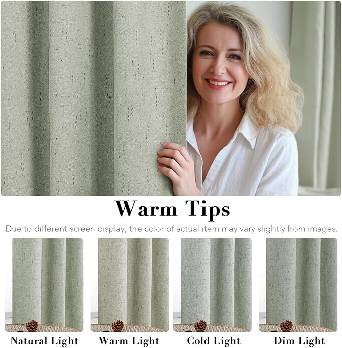 H.VERSAILTEX Bedroom Curtains Blackout, Sage Green Linen Blackout Curtains 84 Inches Long, 100% Blackout Thermal Textured Linen Look Curtain Draperies Grommet with White Liner, 2 Panels HVERSAILTEX