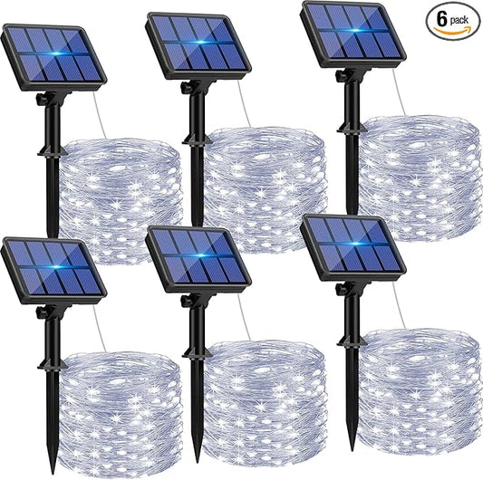 btfarm 6-Pack Solar String Lights Outdoor, 480LED 198FT Solar Fairy Lights Waterproof 8 Modes Copper Wire Solar Powered Twinkle Lights for Outside Garden Tree Christmas Wedding Party Decor, Cool White btfarmdecorativelighting