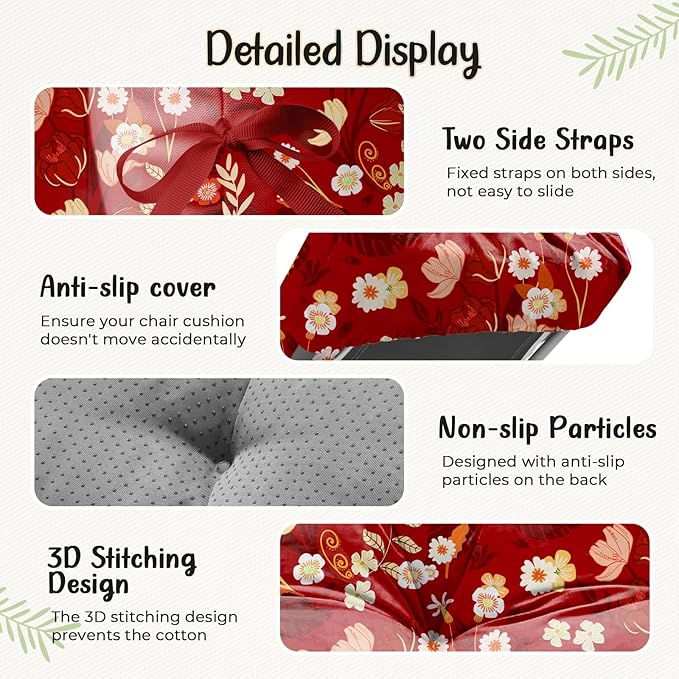 4 Pack Outdoor Chaise Lounge Chair Cushion 75.1 x 22.8 x 4.7 Inches 100% Waterproof Replacement Cotton Patio Pool Lounge Chair Cushion for Outdoor Furniture with Ties, Red Peony Uthem