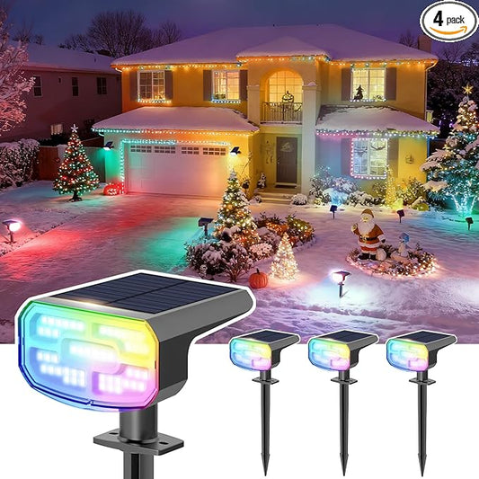 Color Changing Solar Spot Lights Outdoor Waterproof IP65,9 Lighting Modes Multicolor RGB Christmas Spotlight for Porches Yard Gardens Landscape Deconrations-4 Pack JEJOT