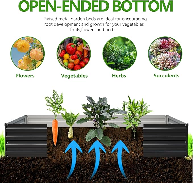 2PCS 6x3x1ft Galvanized Raised Garden Bed Kit, Galvanized Planter Raised Garden Boxes Outdoor, Large Metal Raised Garden Beds for Vegetables,Black Easllre