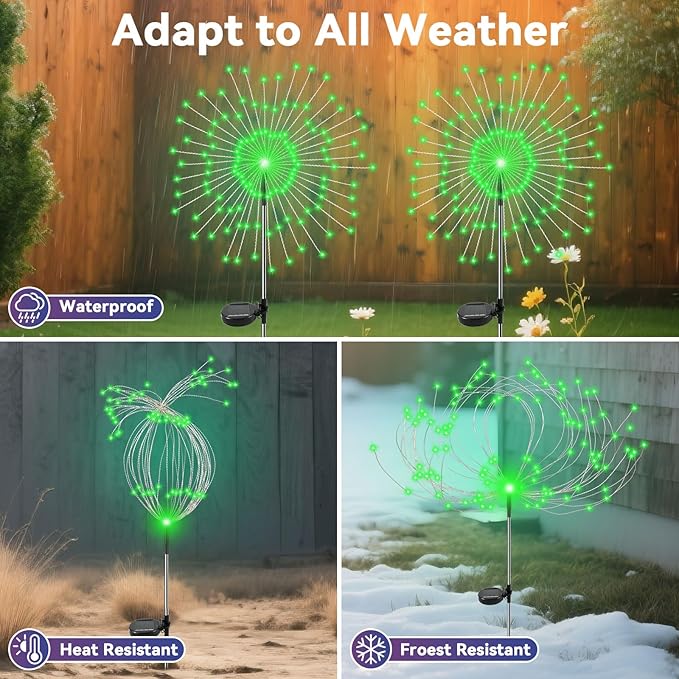 Garden Outdoor Lights, 2 Pack 120 LED Solar Garden Lights Fairy Lights Outdoor Waterproof Decorative Solar Firework Lights for Yard Patio Pathway Flowerbed Party Wedding Decor, Green Slyuexu