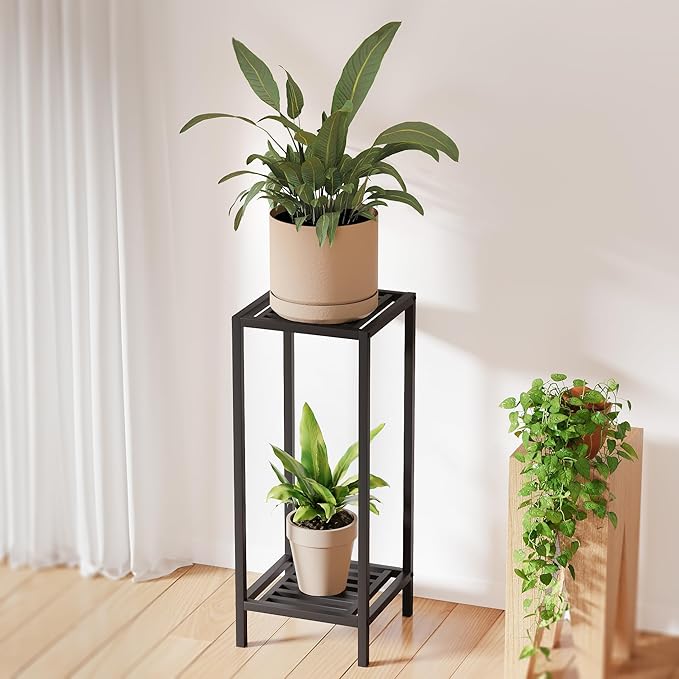 Zhongma 2 Tier 30" Tall Indoor Outdoor Plant Stand, 12 L x 12 W x 30 H inch, Heavy Duty Square Metal Flower Stand for Patio, Home, Garden, 220 LBS Capacity & Heavy Duty Construction Zhongma