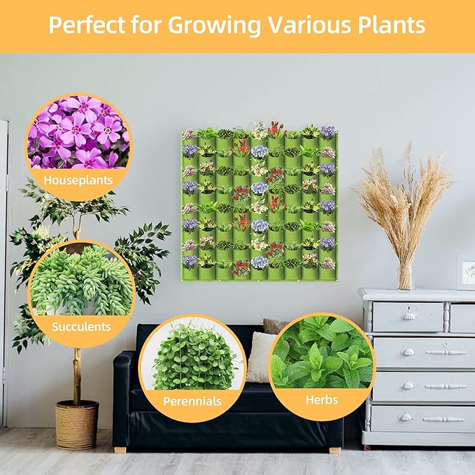 LITLANDSTAR Hanging Vertical Wall Planter, 72 Pockets, Green, 100cm x 100cm, Indoor/Outdoor, Wall Mounted, Felt, Traditional, Rectangular, Drainage Hole LITLANDSTAR
