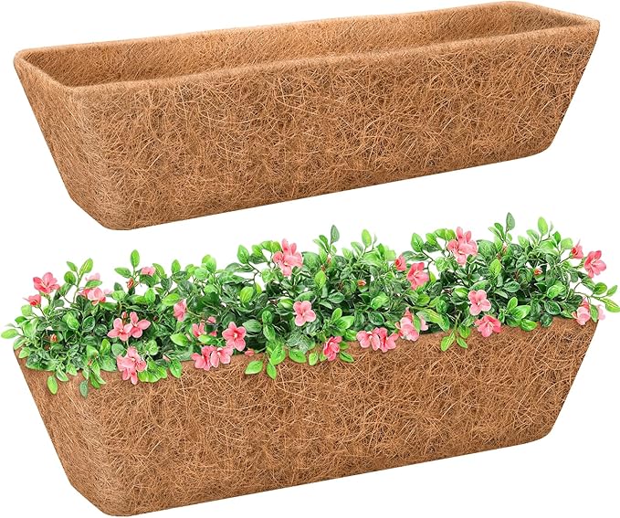 Riare 2 Pack 36 Inch Rectangle Coconut Liners for Planters, Natural Coconut Fiber Planter Liners, Window Box Liner Trough Coco Liner for Outdoor Flower, Garden Wall, Deck & Fence Planter Boxes Riare