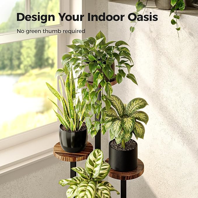 Bamworld Plant Tables Indoor Corner Plant Stand Tall Metal Wood Plant Shelf Outdoor Indoor Plant Table Rack 5 Tier Tier Plant Stand Garden Accessories for Living Room Balcony Patio Bamworld