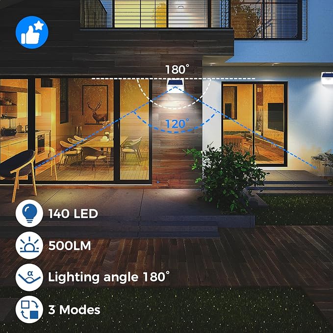 Peasur Solar Lights Outdoor Waterproof, 3Pack 140LED Bright Motion Sensor Security Lights 3 Modes, Solar Powered Fence Wall Light for Garden Yard Outside(Cool White) Peasur