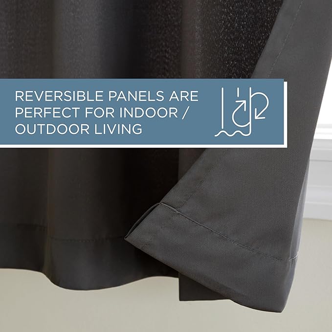 TOWN & COUNTRY BASICS Cabana Solid Heavyweight Indoor Outdoor Curtains, Light Filtering Opacity with Grommet Top, Water Repellent, 2-Pack Set, 54"x96", Charcoal TOWN+%26+COUNTRY+BASICS