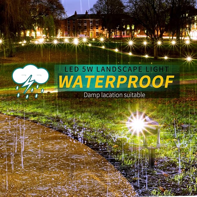 LED Landscape Lights,5W 120V AC Outdoor Pathway Garden Yard Spotlight,IP65 Waterproof Garden Flood Light,Outdoor Spotlight with Stake,UL Cord 5-ft with Plug (Pack of 2, Daylight White) LEACOCO