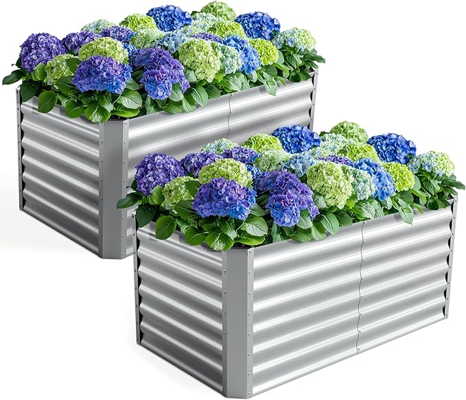 4X2X2ft (2 Pack) Galvanized Raised Garden Bed,Outdoor Planter Box Metal Patio Kit Planting Bed for Vegetables Flowers Herb Anmiro
