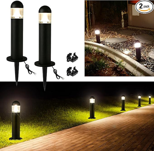 2 Pack Low Voltage Landscape Pathway Lights, 12V LED Bollard Light IP67 Waterproof, Outdoor Driveway Walkway Wired Lights (Included Connector and Stakes) - Yard Garden Lawn,2700K Warm White MOON-DE-AGE