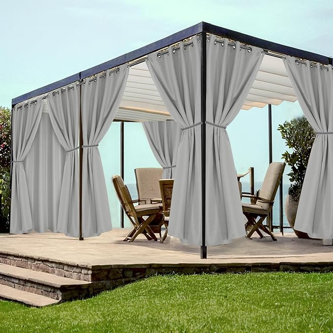 HolidayIdeas Grommet Outdoor Curtains for Patio Waterproof 8 Pcs All Weather Balcony Outside Curtains for Apartments, Gazebo, Pergolas, Porch, 54x108 Inch, Silver Grey HolidayIdeas