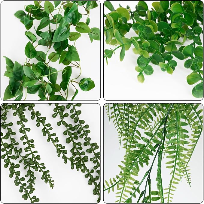 4 Pack Artificial Plants Wall Hanging Fake Plants Indoor for Shelf Boho Faux Eucalyptus Ivy Vine House Plants for Living Room Wall Backdrop Outdoor Decor LumBelle