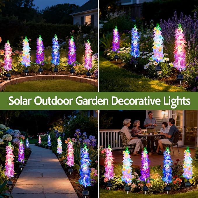 Solar Garden Lights, Solar Delphinium Flowers Lights 4 Pack 80 LEDs, Waterproof Outdoor Light Two Lighting Modes for Outside Wedding Party Garden Yard Patio Lawn Decor MRHEPHAESTUS
