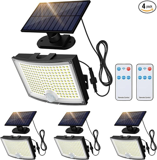 Adiding Solar Outdoor Lights, 2800LM LED Flood Lights with 16.4 Ft Cable, Remote Control Solar Motion Sensor Lights with 3 Modes, Solar Powered Security Lights for Outside Patio, Yard, Garage, 4 Pack Adiding
