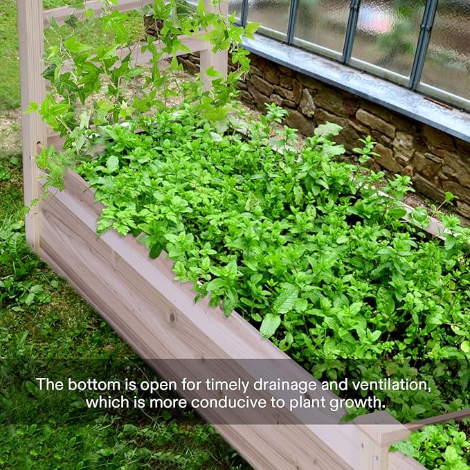 VIVOSUN Wooden Raised Garden Bed, 48 x 24 x 30 Inches, Outdoor Wood Planter Box with Gloves and a Liner, with Trellis for Vine Climbing for Garden, Patio, Balcony, Backyard and Outdoors VIVOSUN