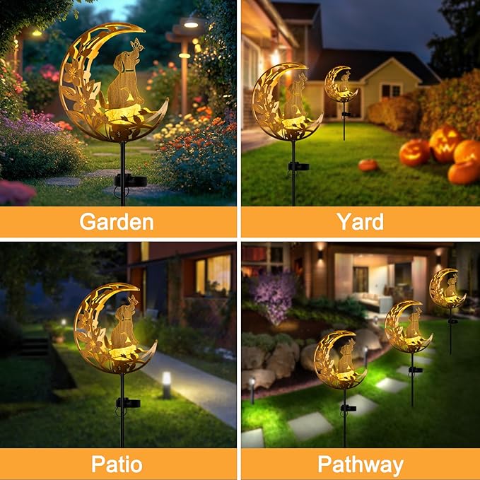 JOBOSI Solar Moon Dog Decorative Light Gifts, Solar Moon Dog Moving Decorative Ground Stake Light, Gift for Women Mom Grandma, Garden Lawn Decor Christmas & New Year Gift JOBOSI