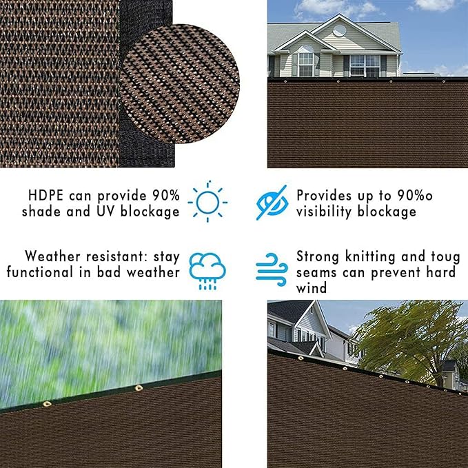 UPGRADE Privacy Fence Screen 3'x26' Brown Outdoor 90% Visibility Blockage 170 GSM Mesh Shade Cover Panels for Backyard,Balcony,Home Decoration with Zip Ties,Customized Avaliable UPGRADE