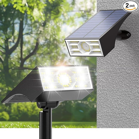 Solar Spot Lights Outdoor, 2 Pack Outdoor Solar Lights for Yard Waterproof, 4 Lighting Modes Solar Landscape Spotlights, Auto On/Off Solar Powered Flood Lights Garden Pathway (Cool White) Katipeal
