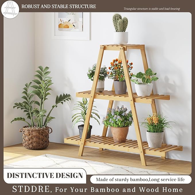 Plant Stand For Indoor Outdoor Tiered Plant Shelf 3 Tier 8 Potted Bamboo Flower Holder Ladder Rack For Multiple Triangle Table Plant Pot Stand (Natural) LifeTakesaDifferentTurn