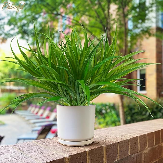 32 Pcs Artificial Grass Fake Plants 17.3in Outdoor Plants UV Resistant Faux Greenery Stems Fake Grass for Home Window Garden Office Patio Pathway Front Porch Halloween Décor Green Phliofd