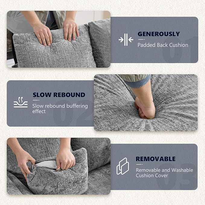 VINGLI Modern Floating Chaise Lounge Chair with Acrylic Legs, Upholstered Cushion Deep Seat Lounge Sofa with Iron-Wood KD Frame, Pillow Armrest, Accent Chair for Living Room, Play Room Apartment VINGLI