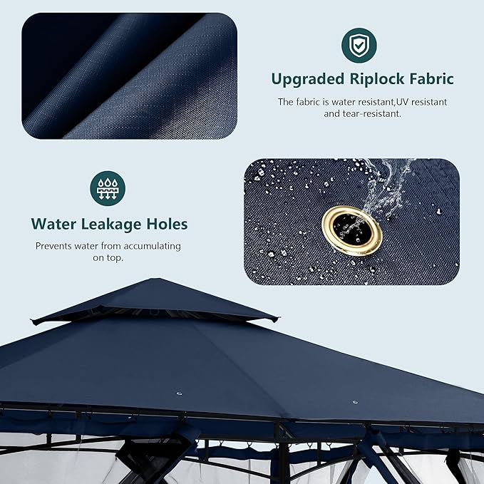 MASTERCANOPY Outdoor Garden Gazebo for Patios with Stable Steel Frame and Netting Walls (9x9,Navy Blue) MASTERCANOPY