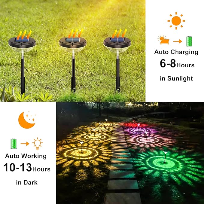 Bright Solar Pathway Lights 6 Pack,Color Changing+Warm White LED Solar Lights Outdoor,IP67 Waterproof Solar Path Lights,Solar Powered Garden Lights for Walkway Yard Backyard Lawn Landscape Decor Nupostai
