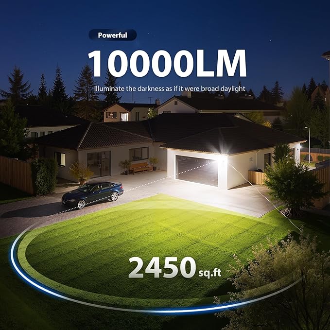 Onforu 90W 10000LM LED Motion Sensor Outdoor Lights, 4-Head Dusk to Dawn Outdoor Lighting, Hardwired Flood Lights, IP66 Waterproof 6500K Security Floodlight for Outside (Black) Onforu