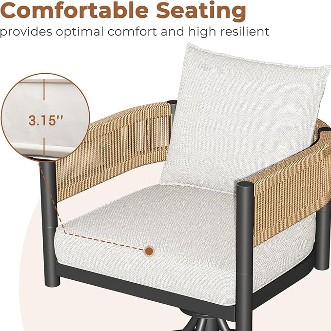 Grand patio 5-Piece Outdoor Dining Set for 4 with 1 Rectangle Expandable Table for 4-6 Person, Metal Woven Wicker Swivel Patio Chairs with Thickened Cushions for Yard, Poolside (Natural) GrandPatio