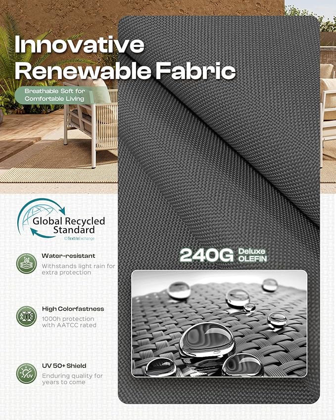 Aluminum Outdoor Patio Furniture Set with Dual-Layer Coffee Table, 4 Piece Modern Patio Conversation Sets with PE Rope, Outdoor Sectional Sofa with Thick Cushions for Balcony, Porch, Charcoal Oasbira