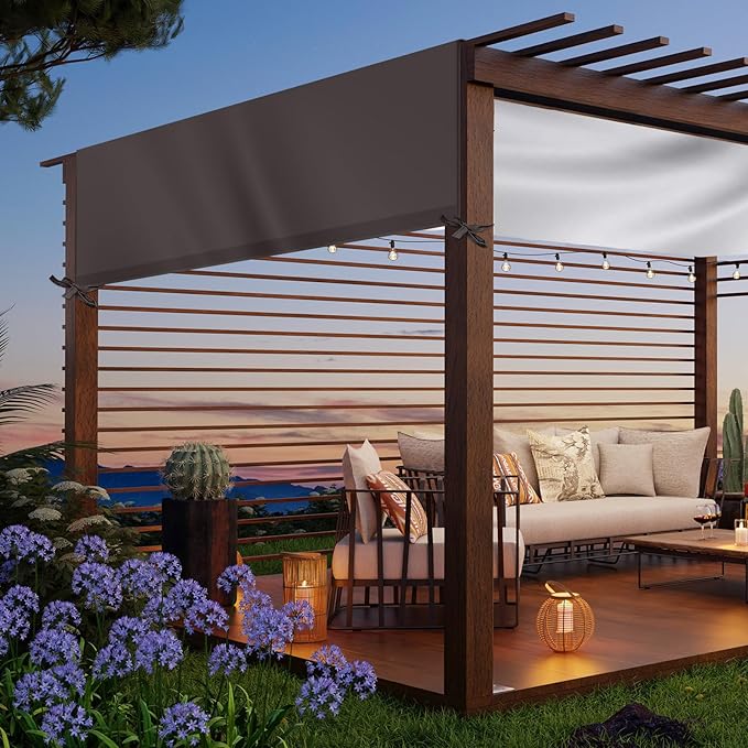 Universal Pergola Replacement Canopy Outdoor Canopy Shade Cover Waterproof Shade Top Cover for Outdoor Patio Porch Backyard(10 x 10 ft,Coffee) Wowangce