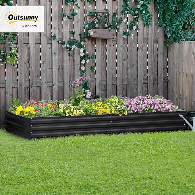 Outsunny Galvanized Raised Garden Bed, 8' x 3' x 1' Metal Planter Box, for Growing Vegetables, Flowers, Herbs, Succulents, Gray Outsunny