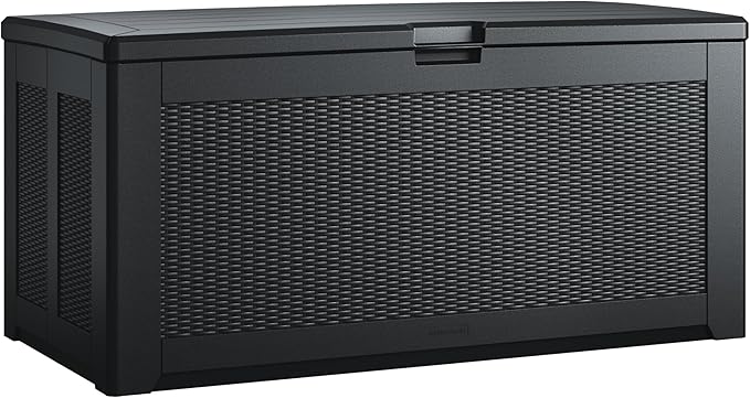 Rubbermaid Extra Large Resin Outdoor Storage Deck Box (134 Gal), Weather Resistant, Black, Deck Organization for Home/Backyard/Pool Chemicals/Toys/Garden Tools/Porch/Patio Cushions Rubbermaid