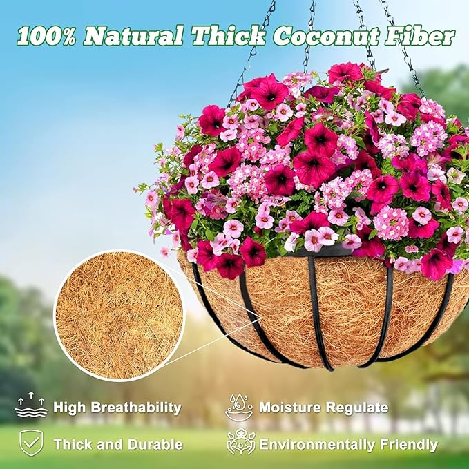 Y&M 4pcs 18“ Round Coconut Fiber Liner, 18'' Coco Liner Pre-Formed Replacement for Wall Hanging Planter Basket YM