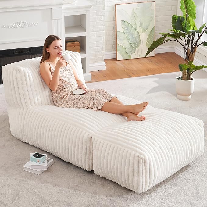 Hobestluk Big Bean Bag Lounger Chairs Large Beanbag Chair for Adults Bean Bag Sofa with Memory Foam Filled for Living Room, Bedroom or Balcony (Stripe White) YourHomeDeservesMore
