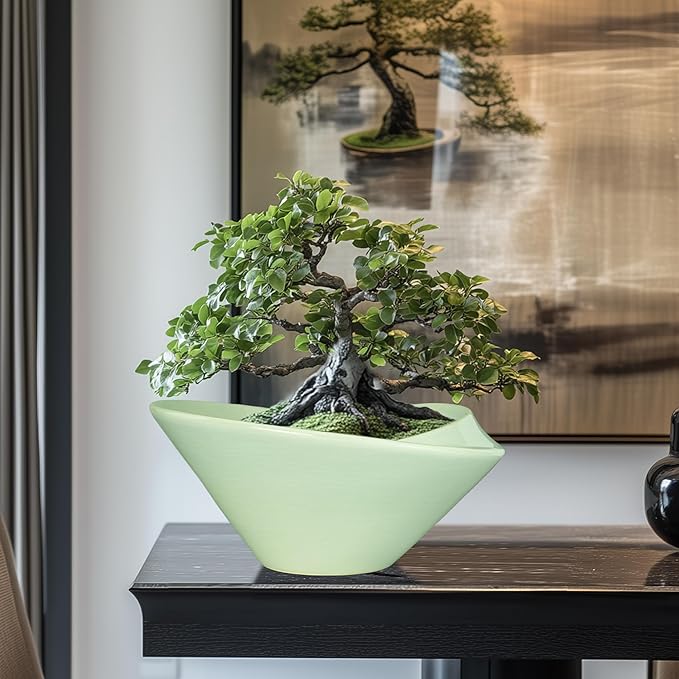 Ceramic Bonsai Pots - Large Succulent Planter 13 Inch Plant Pot Indoor Succulent Pot with Drainage Hole Outdoor Planter Bonsai Tree Pot for House Home Garden Office Decor Green Teagas